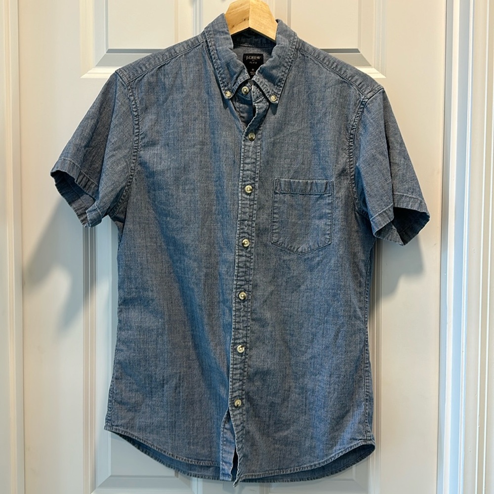 J. Crew Men's Flex Denim Short Sleeve Cotton Button Down Shirt Size Medium